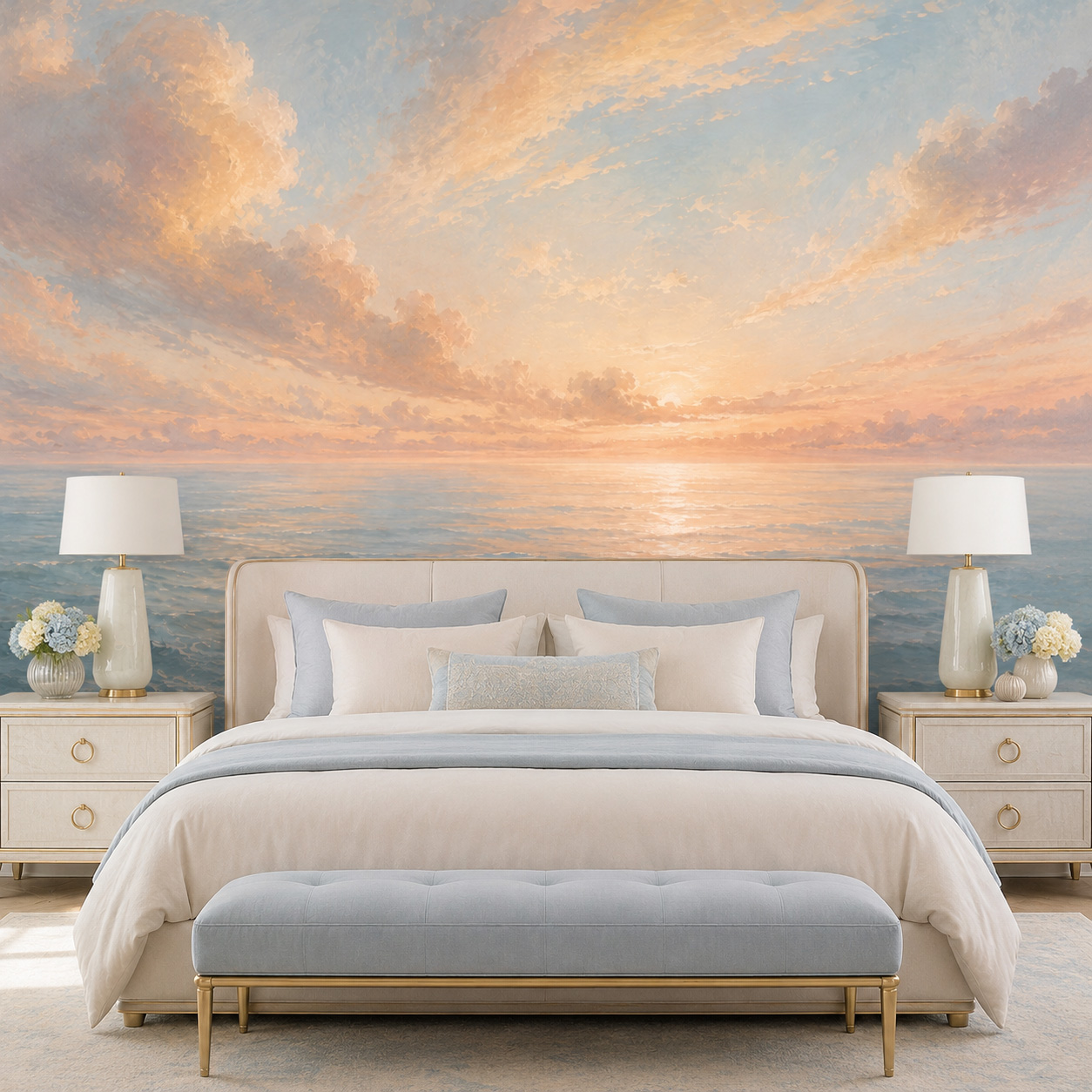 Sunrise Home Textiles & Apparel - Pastel Okyanus Gün Doğumu Kendinden Yapışkanlı