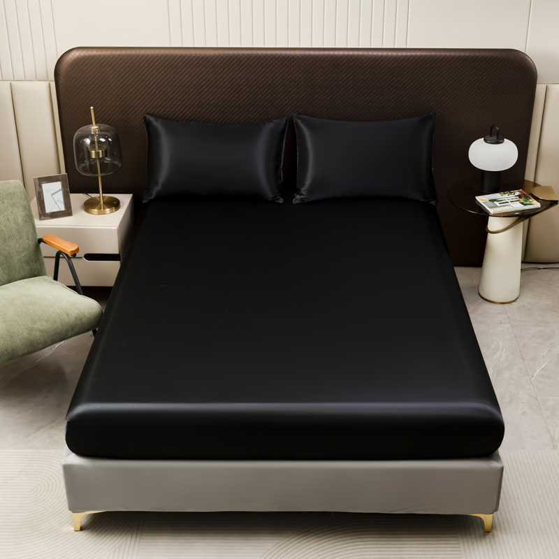 Silk Sheet Set - 3 adet siyah saten çarşaf düz